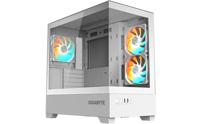 GIGABYTE C201 Panoramic ICE Mid Tower Gaming Case, Full-size tempered glass side panel, Detachable dust filters, Includes 3 ARGB fans, White